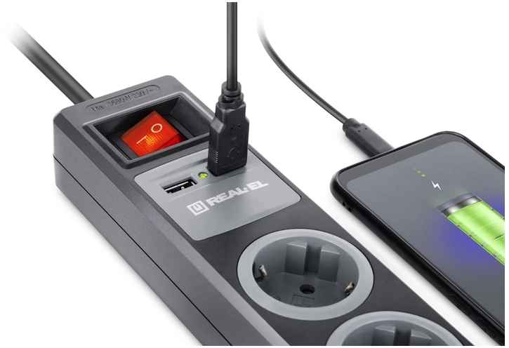 Фільтр живлення REAL-EL RS-3 USB Charge 1.8m Black фото9