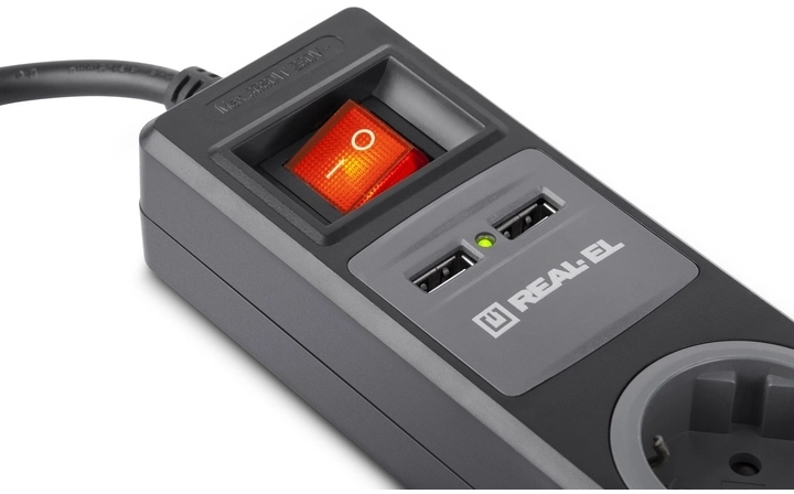 Фільтр живлення REAL-EL RS-3 USB Charge 1.8m Black фото5