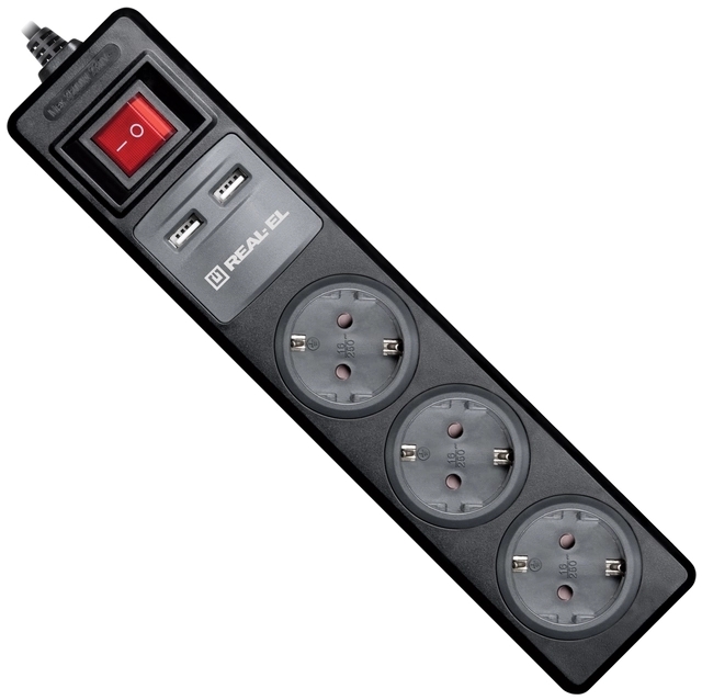 Фільтр живлення REAL-EL RS-3 USB Charge 1.8m Black фото2