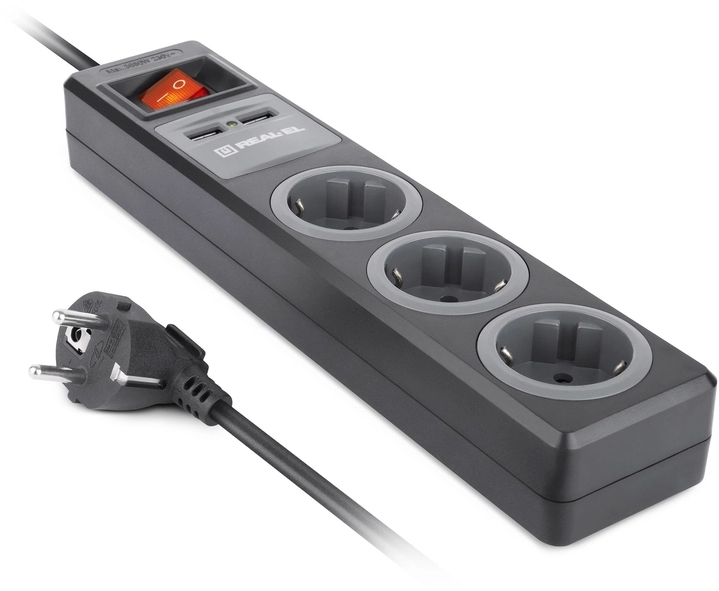 Фільтр живлення REAL-EL RS-3 USB Charge 1.8m Black фото3