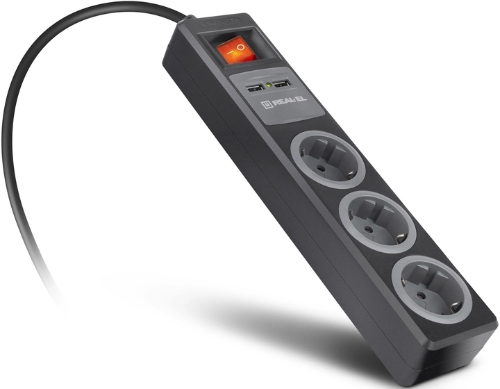 Фільтр живлення REAL-EL RS-3 USB Charge 1.8m Black фото4
