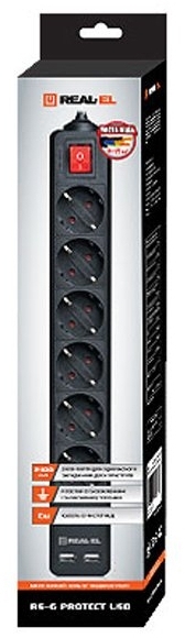 Фільтр живлення REAL-EL RS-6 Protect USB 5 м Black фото7