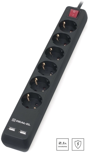 Фільтр живлення REAL-EL RS-6 Protect USB 5 м Black фото3