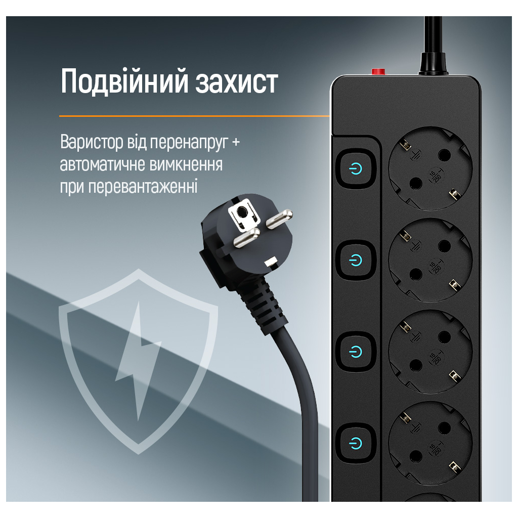 Фільтр живлення СolorWay (CW-PSEA55SBK) 5 розеток, 5м, Black фото9
