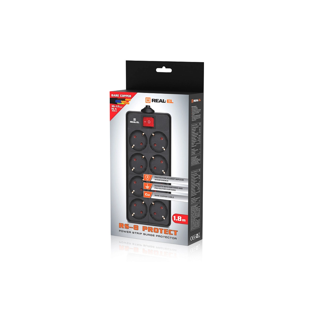 Фільтр живлення REAL-EL RS-8 Protect 5м Black (EL122300024) фото7