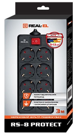 Фільтр живлення REAL-EL RS-8 Protect 1.8 м Black фото