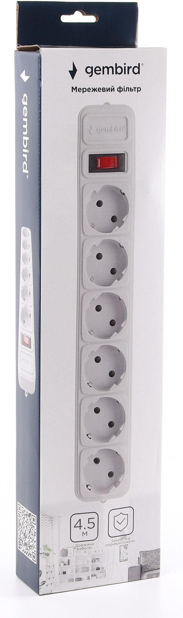 Фільтр живлення Gembird Power Cube 6 розеток 4,5м (SPG6-G-15G) сірий фото