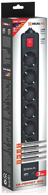 Фільтр живлення REAL-EL RS-Protect 605 3м Black (EL122300041) фото11