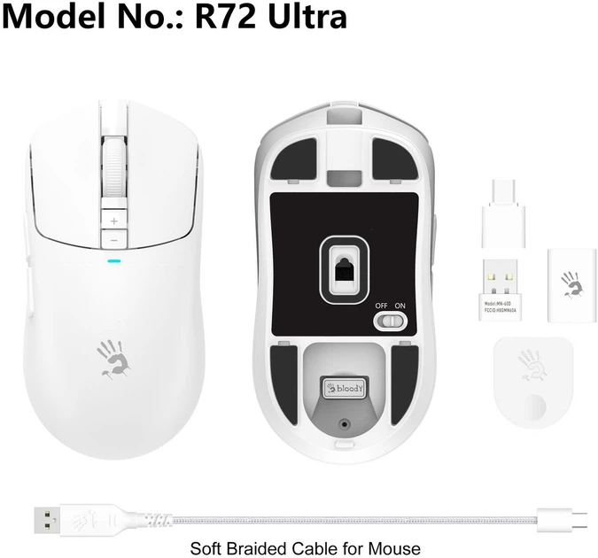 Ігрова миша A4Tech Bloody R72 Ultra Wireless/USB White (4711421000901) фото9