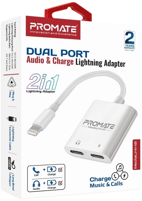 Адаптер Lightning to Lightning 12W + Lightning audio Promate (medialink-i2i) фото