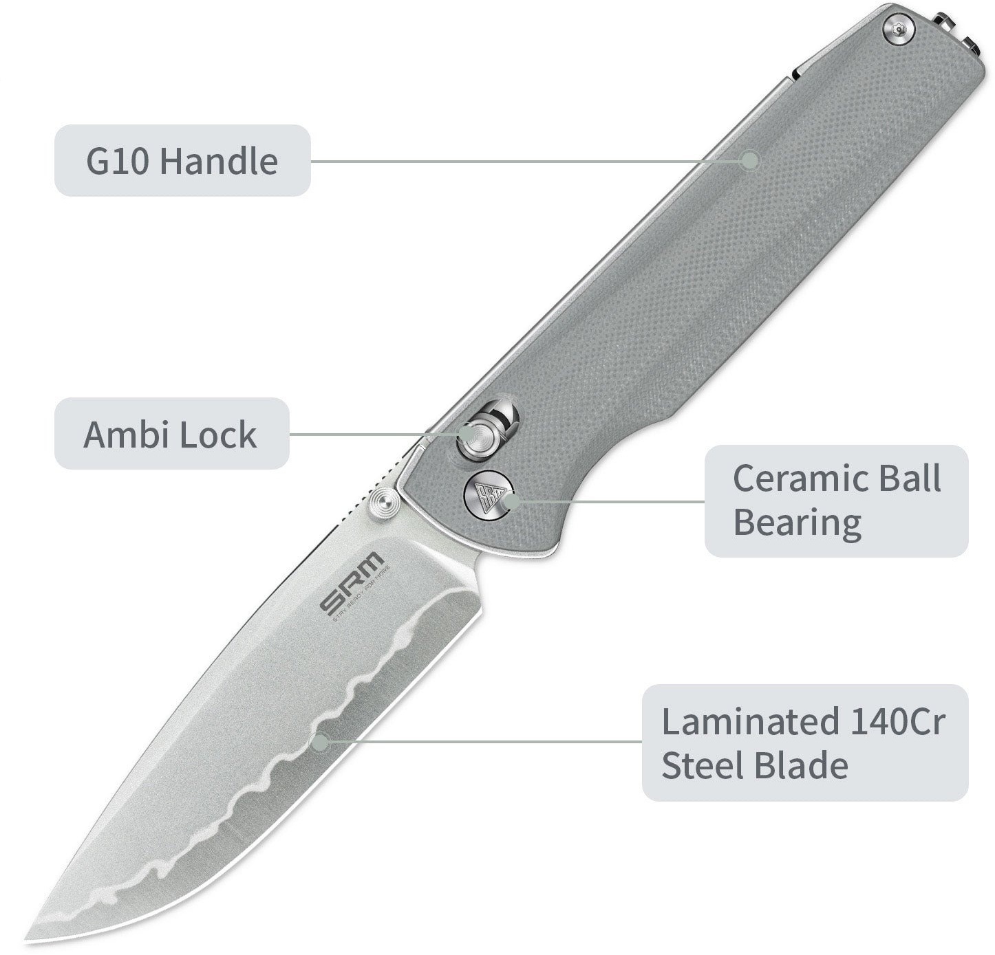 Нож складной туристический SRM Terrier 258L-GK2 (9.3 см) 140Cr/G10 серый (258L-GK2) фото