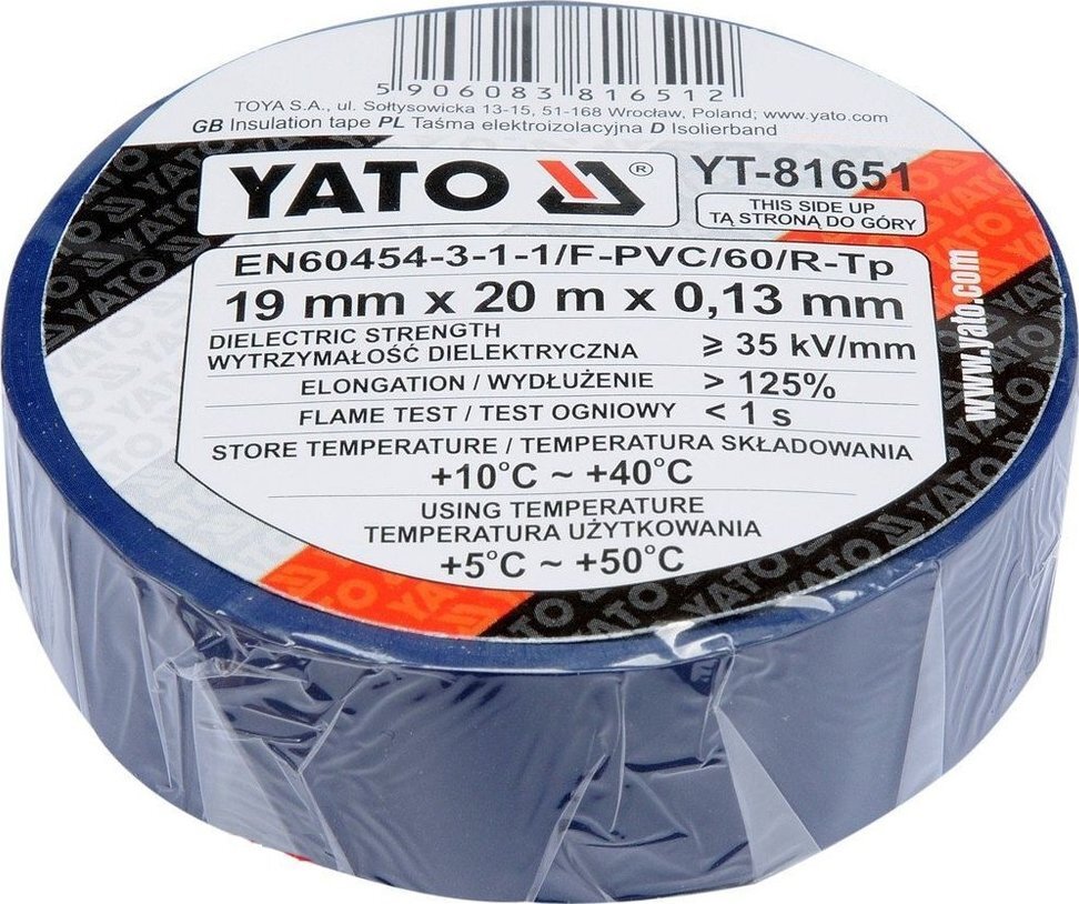 Изоляционная лента Yato 20мх19мм синяя (YT-81651) фото2