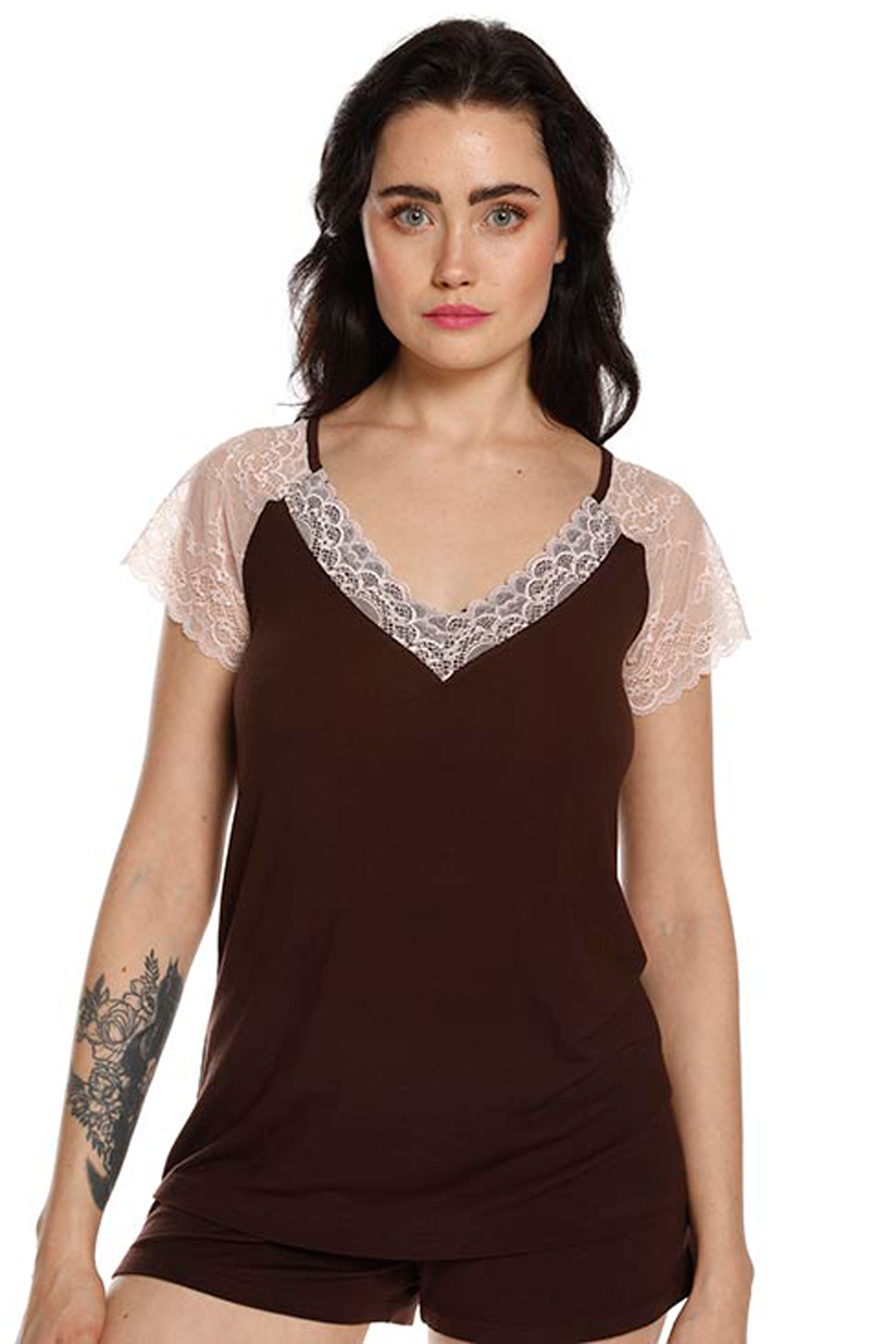Пижама футболка,шорты женская Effetto ROMANTIC 03219 M шоколадная фото3