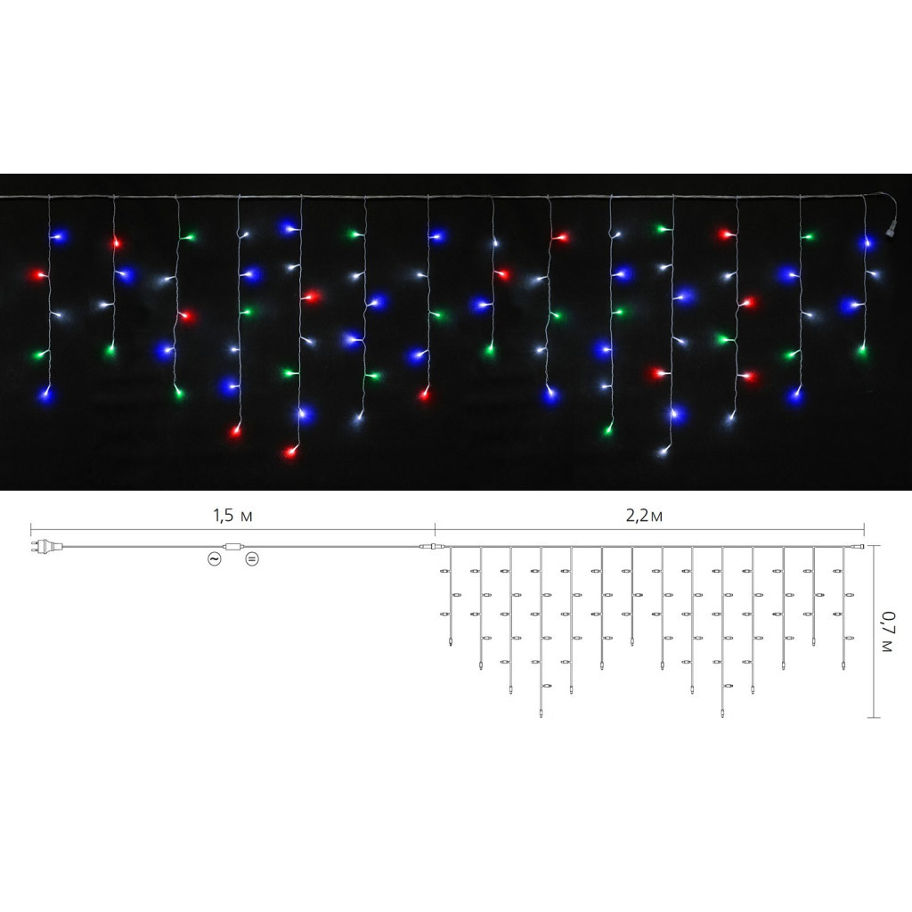 Гирлянда Delux ICICLE 75LED 2х0.7 м мульти/прозрачный IP20 (90017985) фото3