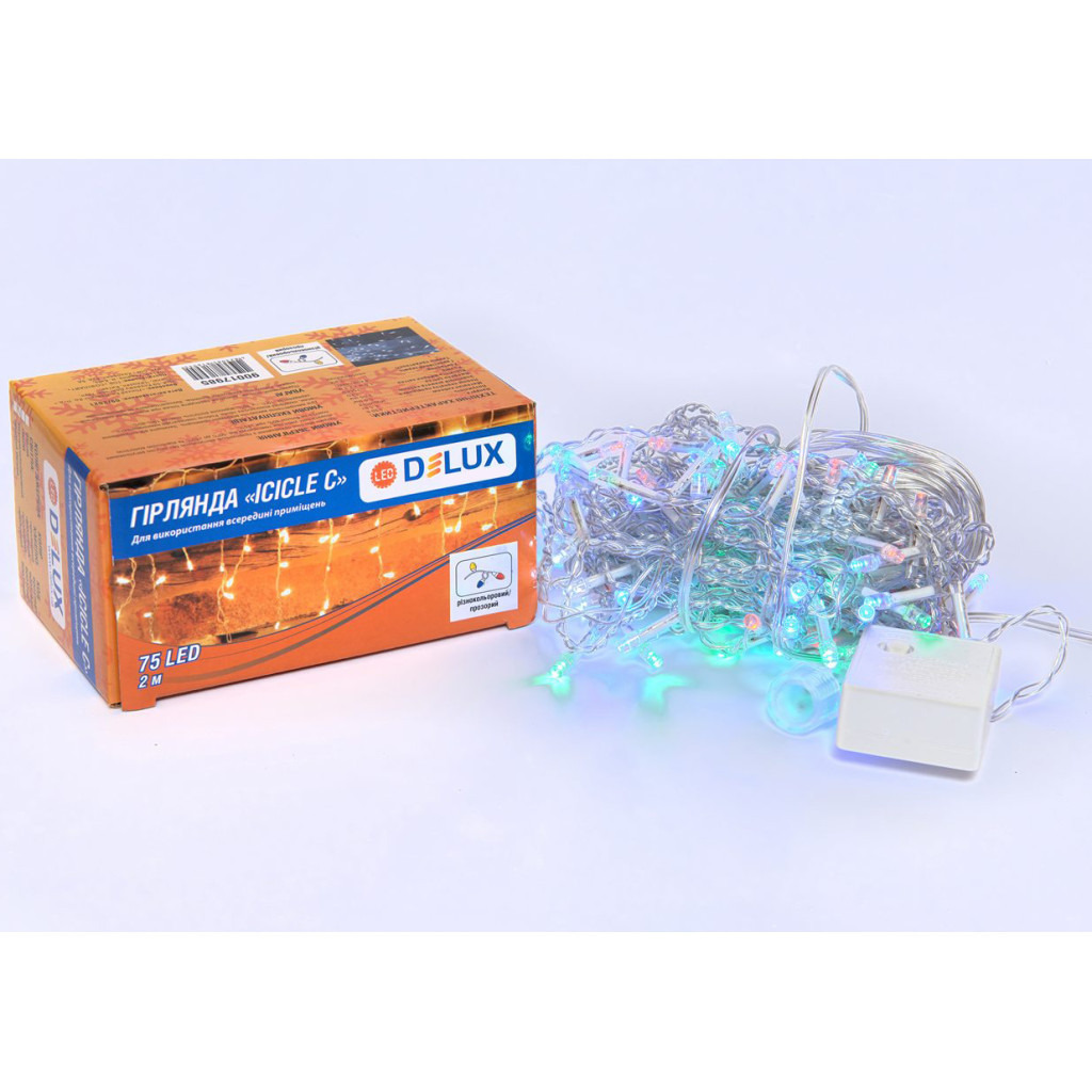 Гирлянда Delux ICICLE 75LED 2х0.7 м мульти/прозрачный IP20 (90017985) фото2