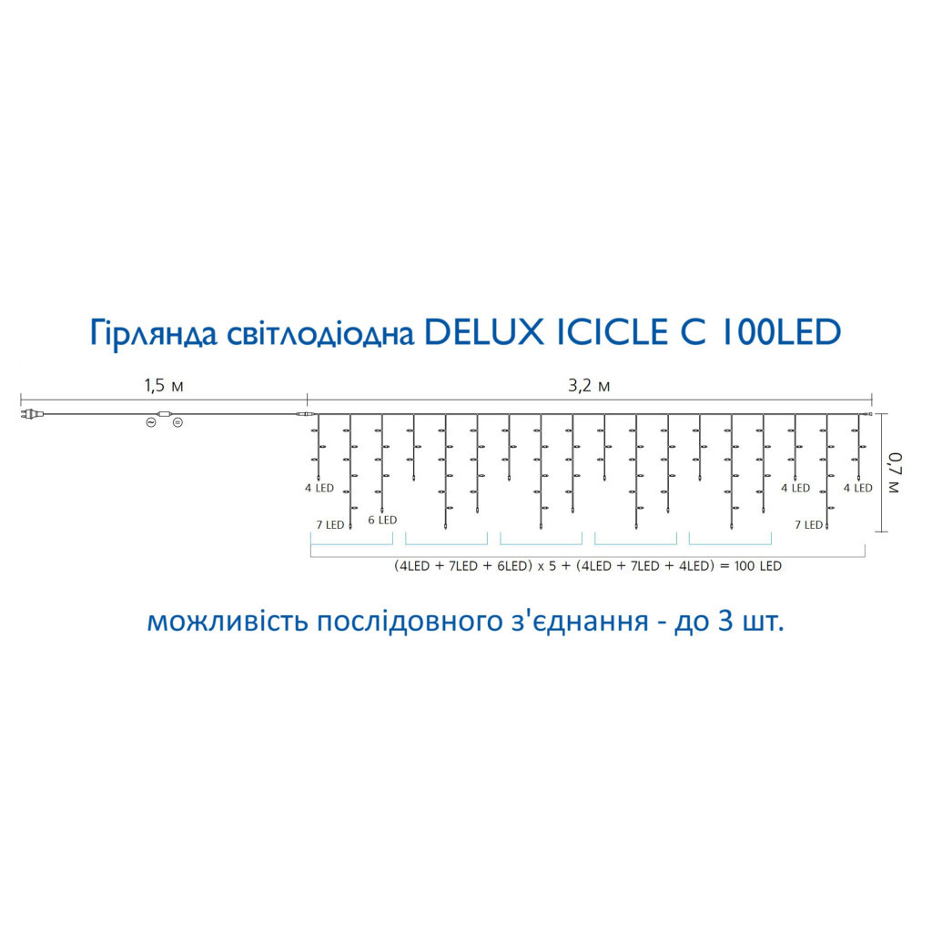 Гирлянда Delux ICICLE 100LED 3.2х0.7 м Белый/Прозрачный IP20 (90015252) фото4
