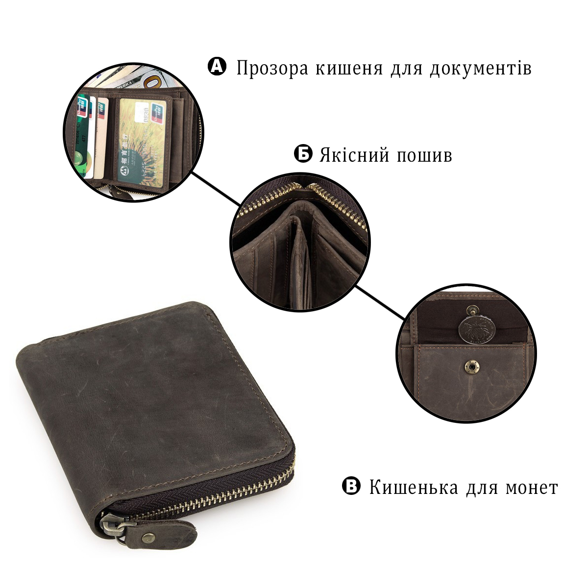 Кошелек мужкой кожаный Vintage 14224 коричневый фото7
