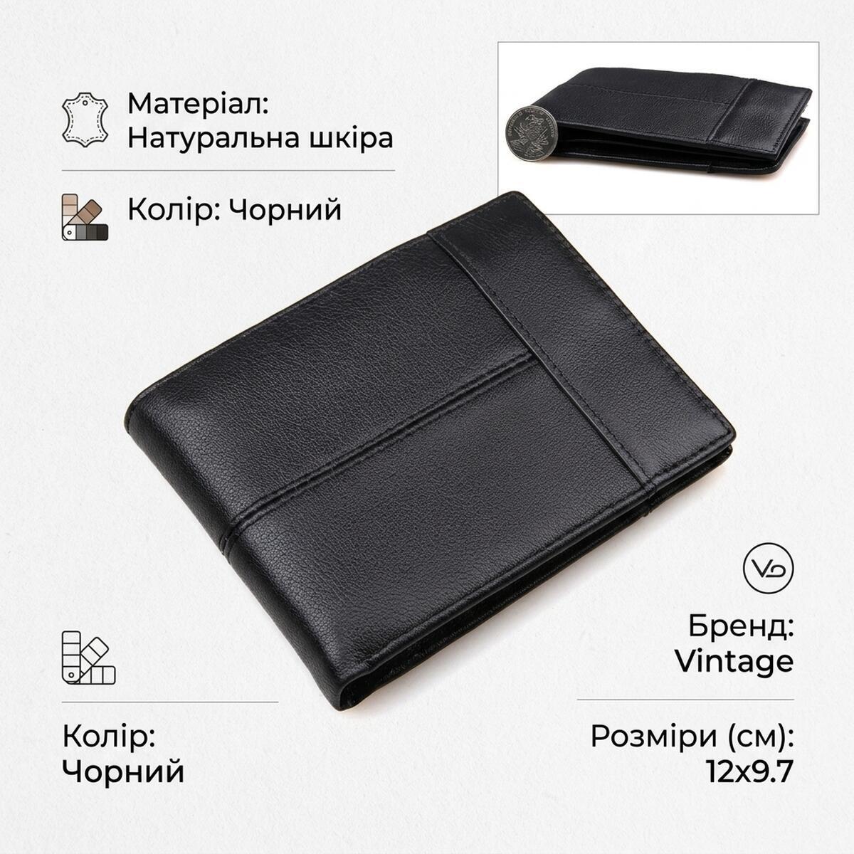 Кошелек мужкой кожаный Vintage 14448 черный фото3