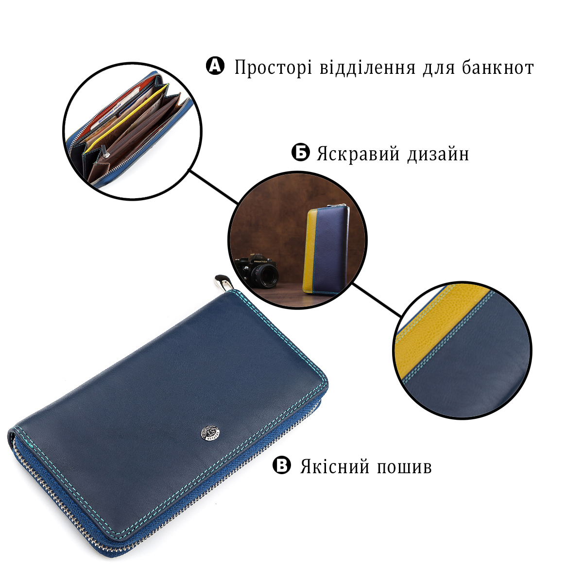 Гаманець жіночий шкіряний St Leather 18375 синій фото4