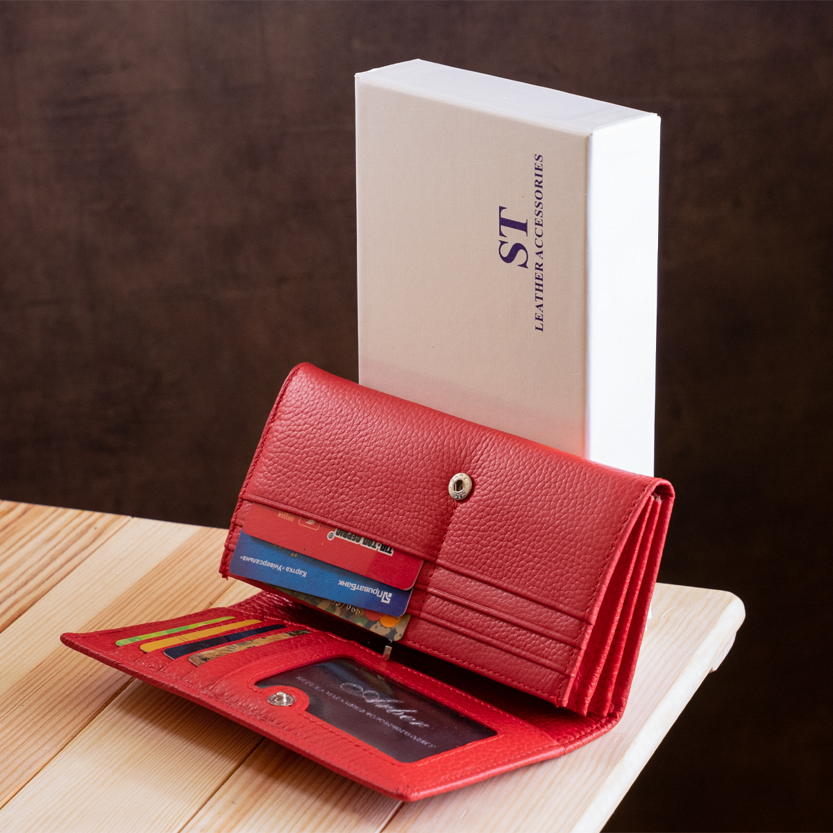 Кошелек женский кожаный St Leather 18858 красный фото14