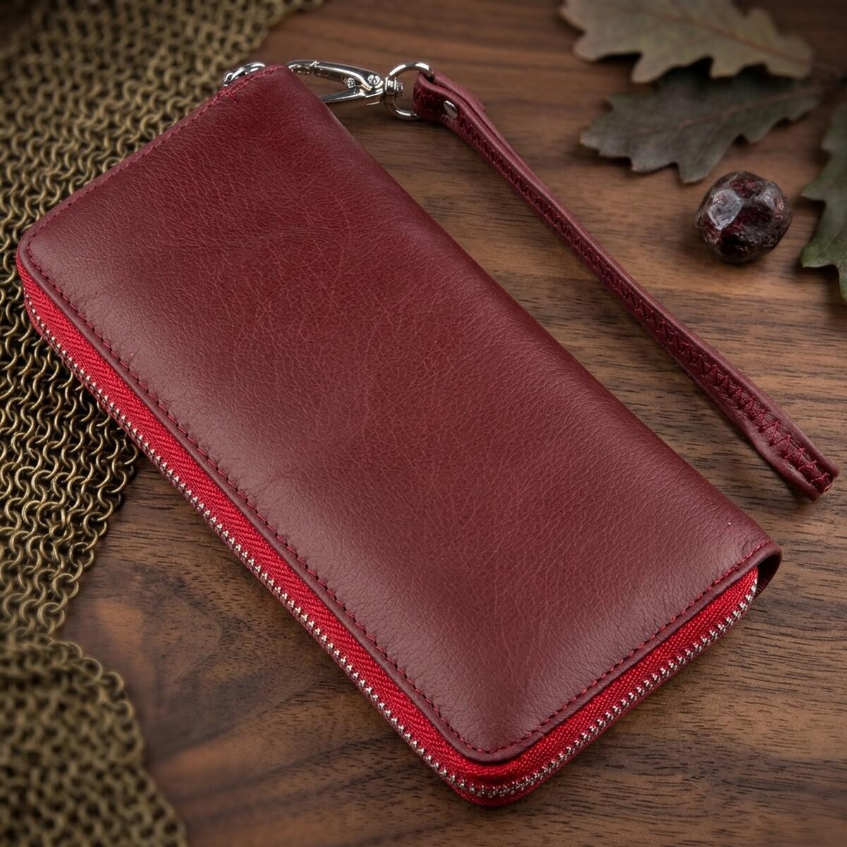 Гаманець жіночий шкіряний St Leather 18935 темно-червноий фото4