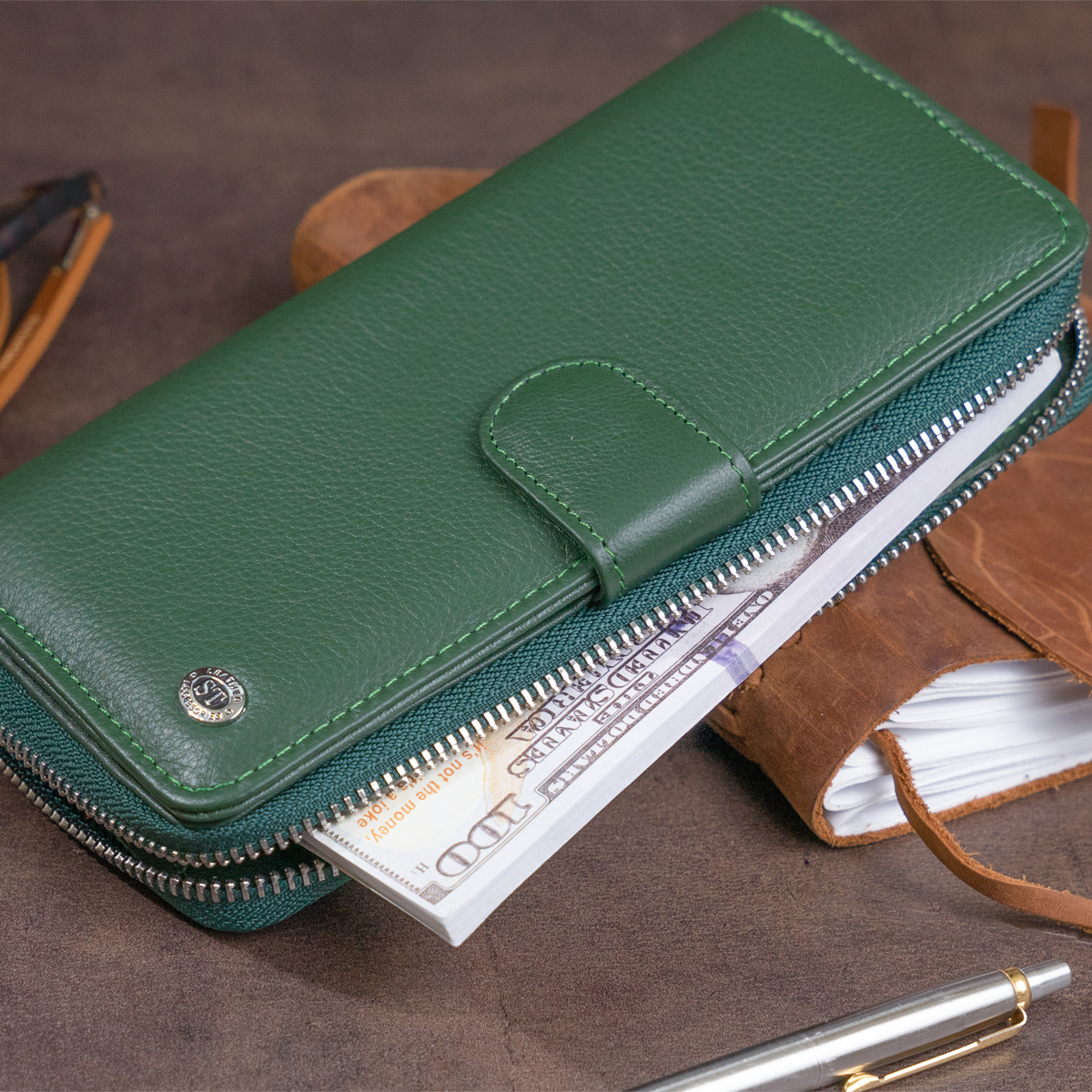 Гаманець шкіряний St Leather 11316 зелений фото12