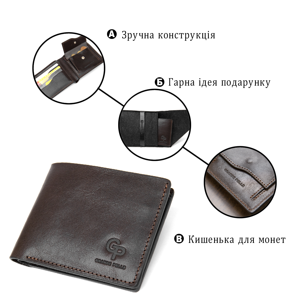Кошелек мужкой кожаный Grande Pelle 11554 коричневый фото4