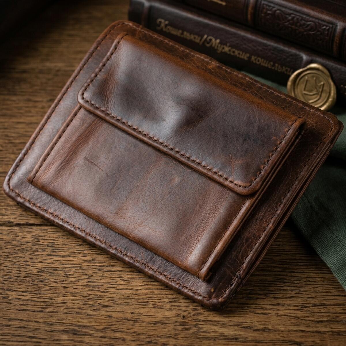 Кошелек мужкой кожаный Vintage 16514 коричневый фото3