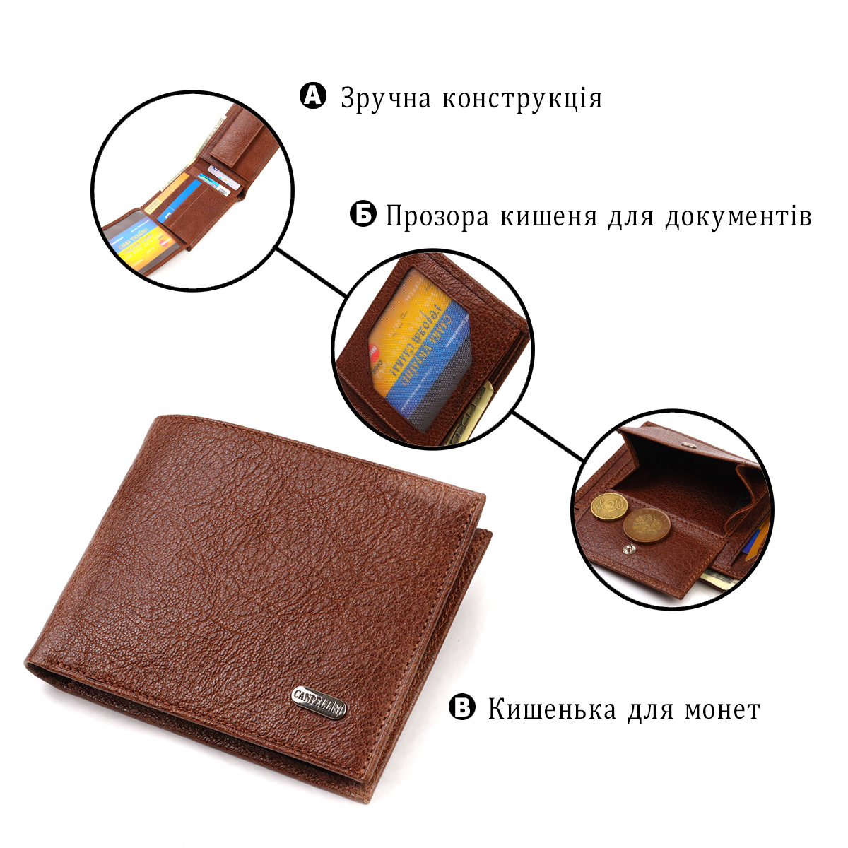 Кошелек мужкой кожаный Canpellini 21816 светло-коричневый фото4