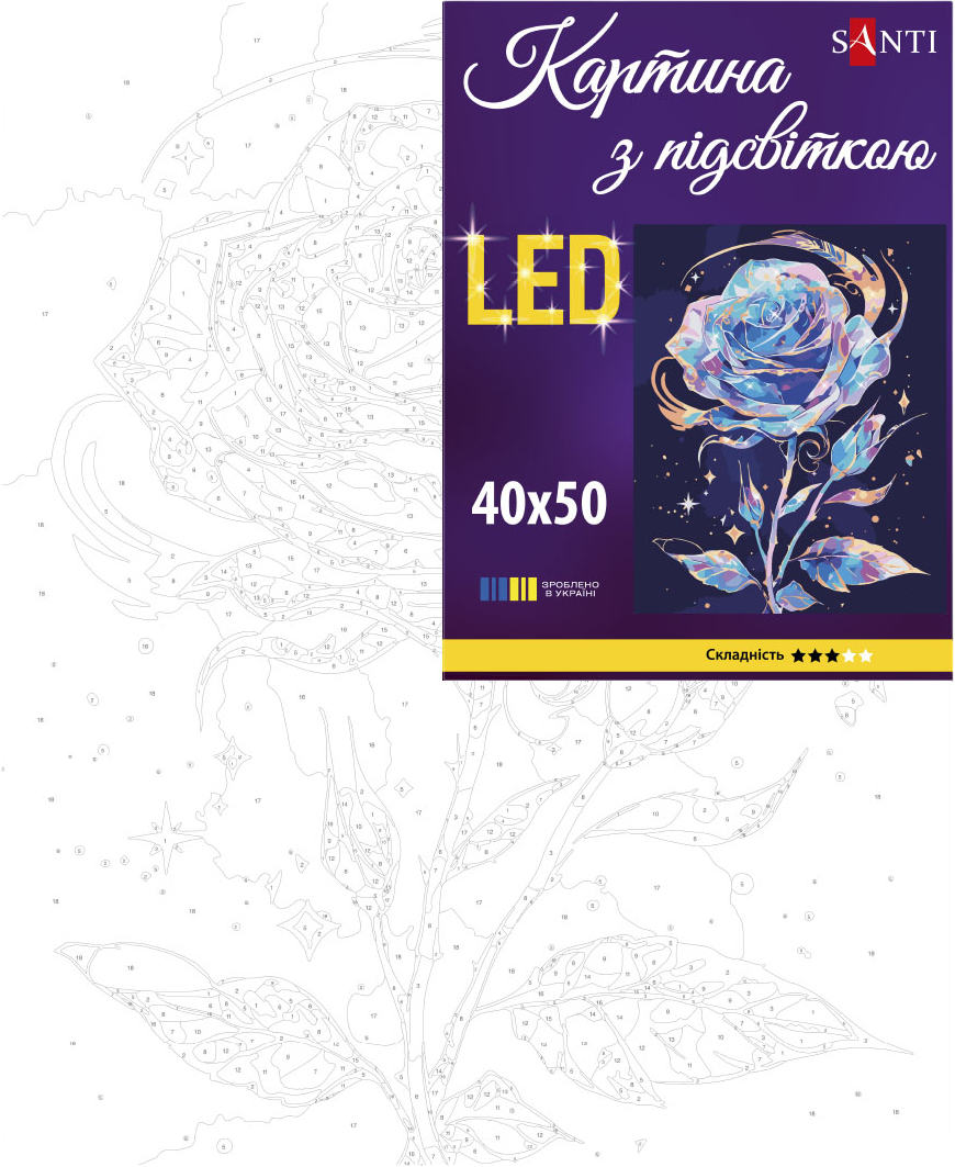 Картина по номерам Santi Блестящая роза 40х50 см LED подсветка фото