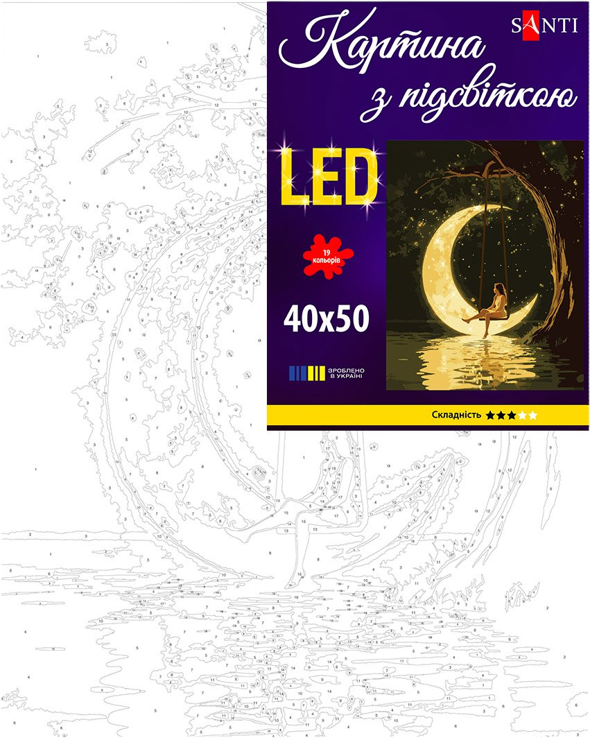 Картина по номерам Santi Девушка и месяц 40х50 см LED подсветка фото