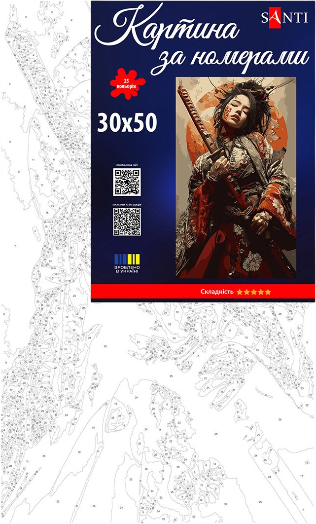 Картина по номерам Santi Девушка самурай 30х50 см фото2