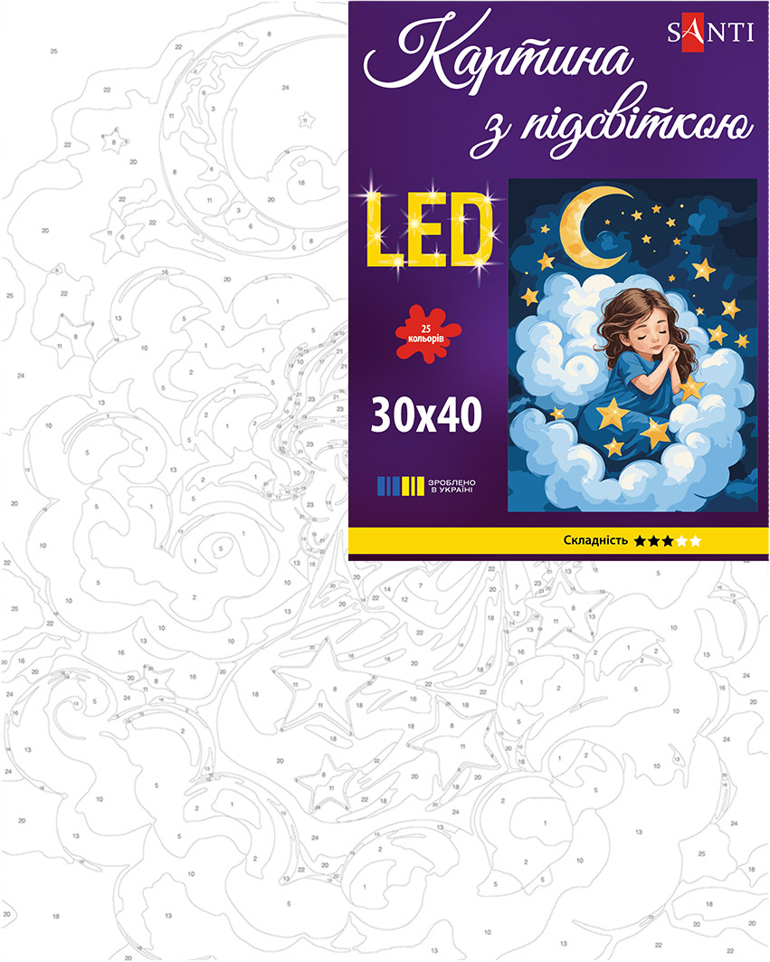 Картина по номерам Santi Звездная колыбельная 30х40см LED подсветка фото