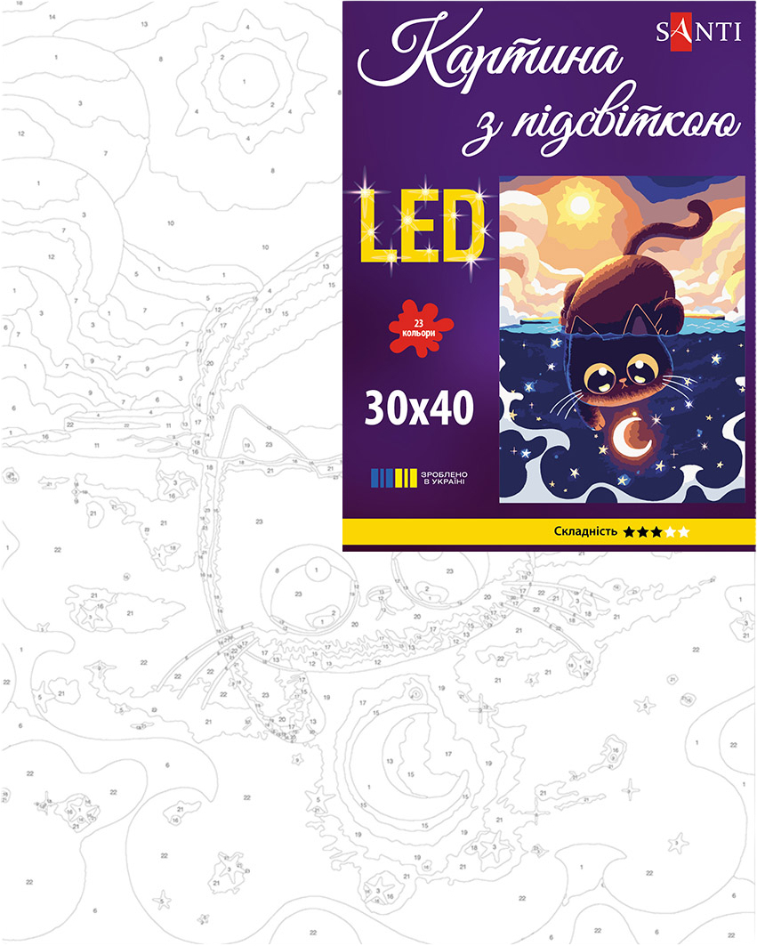 Картина по номерам Santi Котик и звездное озеро 30x40см LED подсветка фото