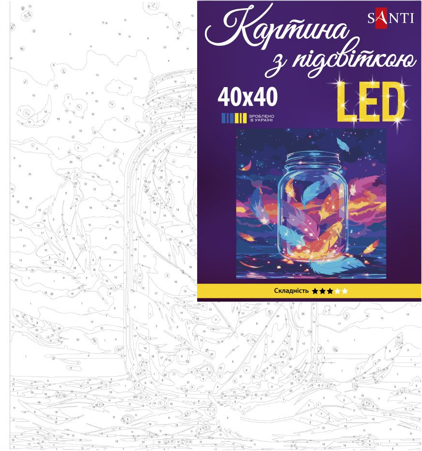 Картина по номерам Santi Магические перья 40х40 см LED подсветка фото