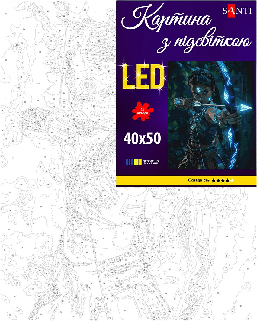 Картина по номерам Santi Шипы и розы Мистическая лучница 40х50 см LED подсветка фото
