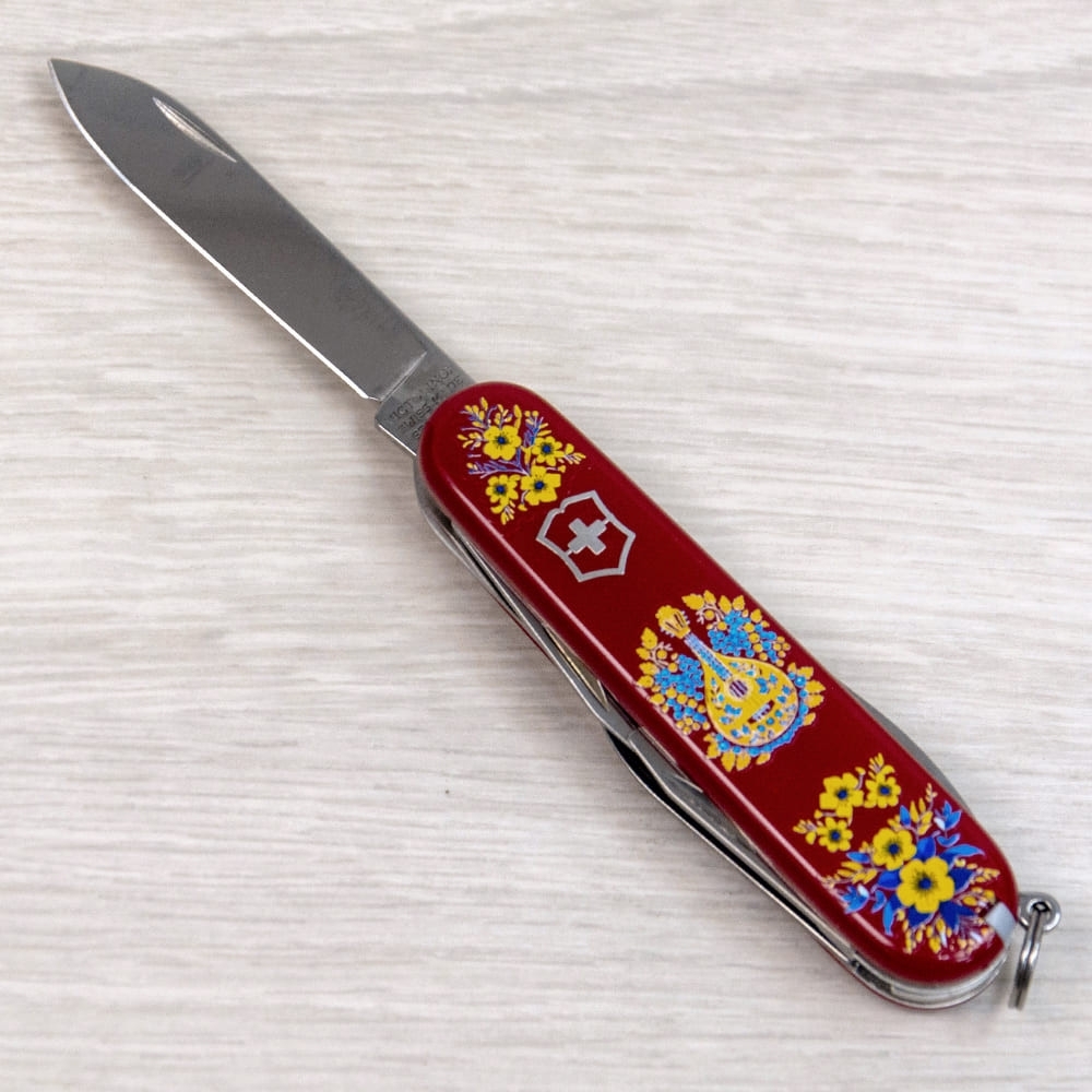 Нож Victorinox Camper Ukraine 91мм,13функ,черв ,Украинские мотивы (Vx13613_T1370u) фото