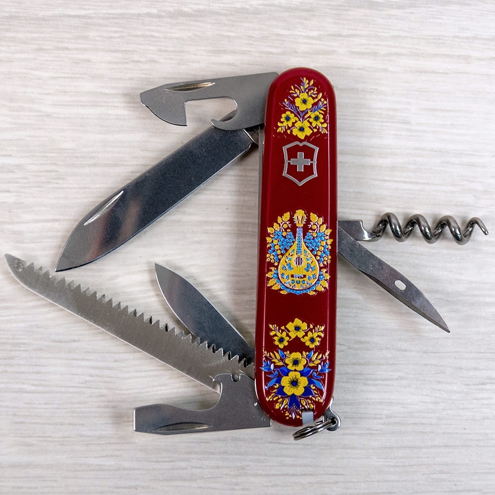 Нож Victorinox Camper Ukraine 91мм,13функ,черв ,Украинские мотивы (Vx13613_T1370u) фото