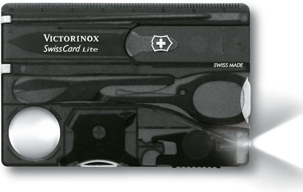 Нож Victorinox Swisscard Lite 82х54х4мм, 12функ, черный прозрачный (Vx07333.T3) фото