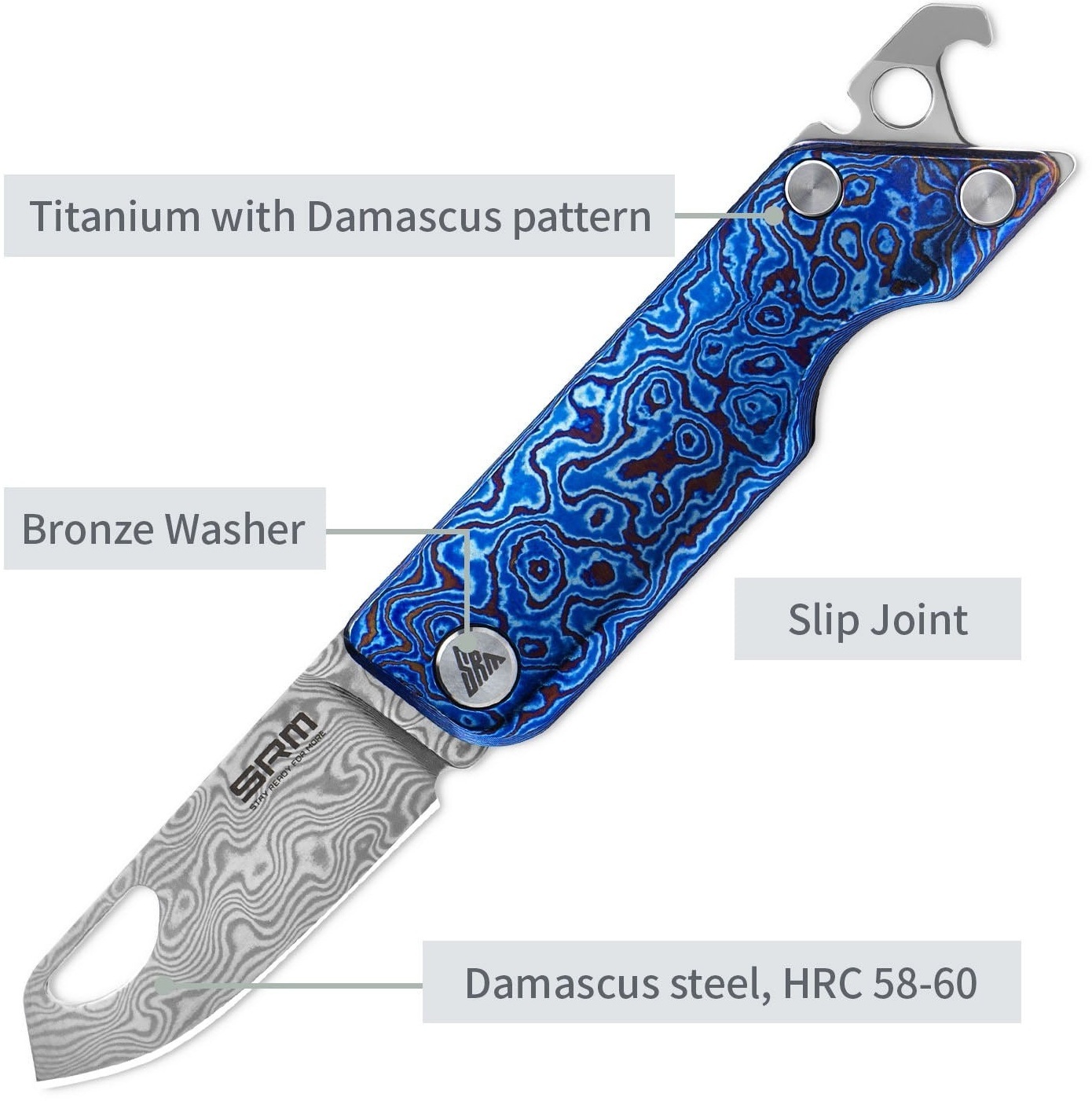 Ніж складаний кишеньковий SRM (4.1 см) Damascus / Titanium блакитний (6435-TL) фото3