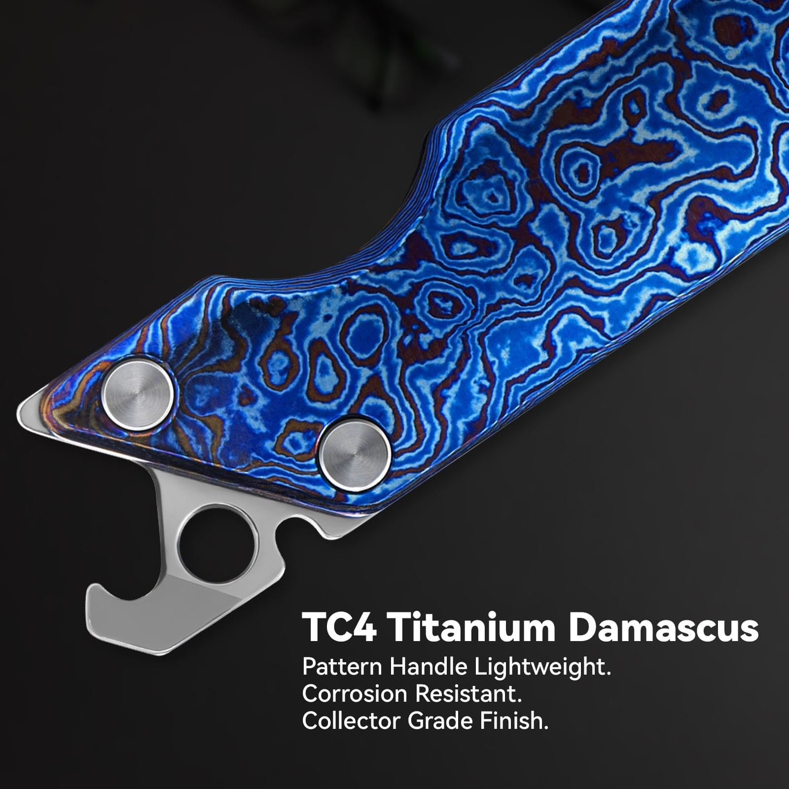 Ніж складаний кишеньковий SRM (4.1 см) Damascus / Titanium блакитний (6435-TL) фото4