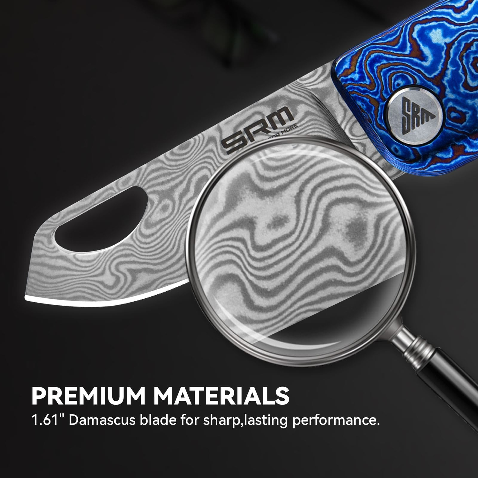 Ніж складаний кишеньковий SRM (4.1 см) Damascus / Titanium блакитний (6435-TL) фото5