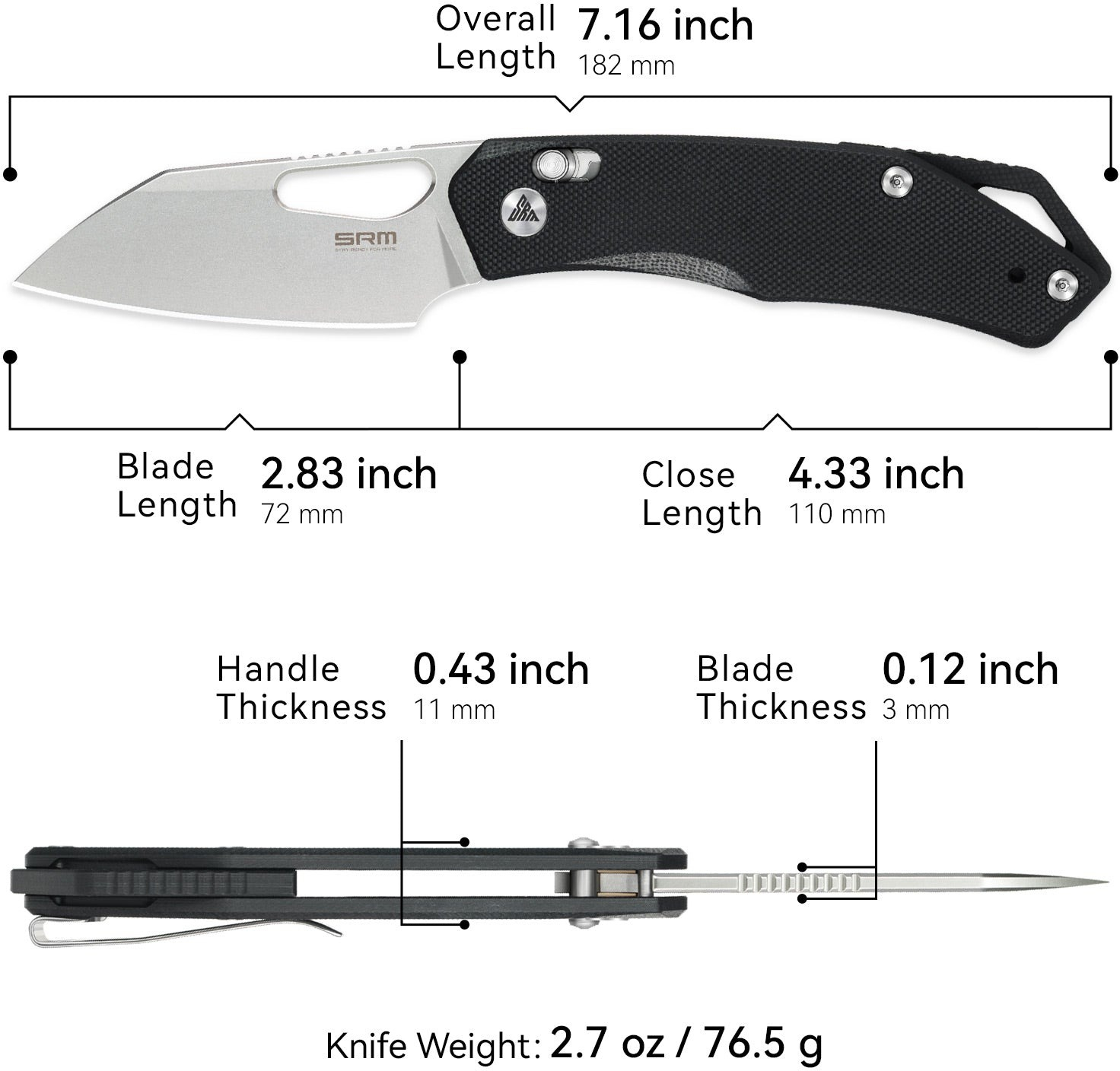Нож складной карманный SRM Cub (7.3 см) 154CM/G10 черный (261M-GB) фото