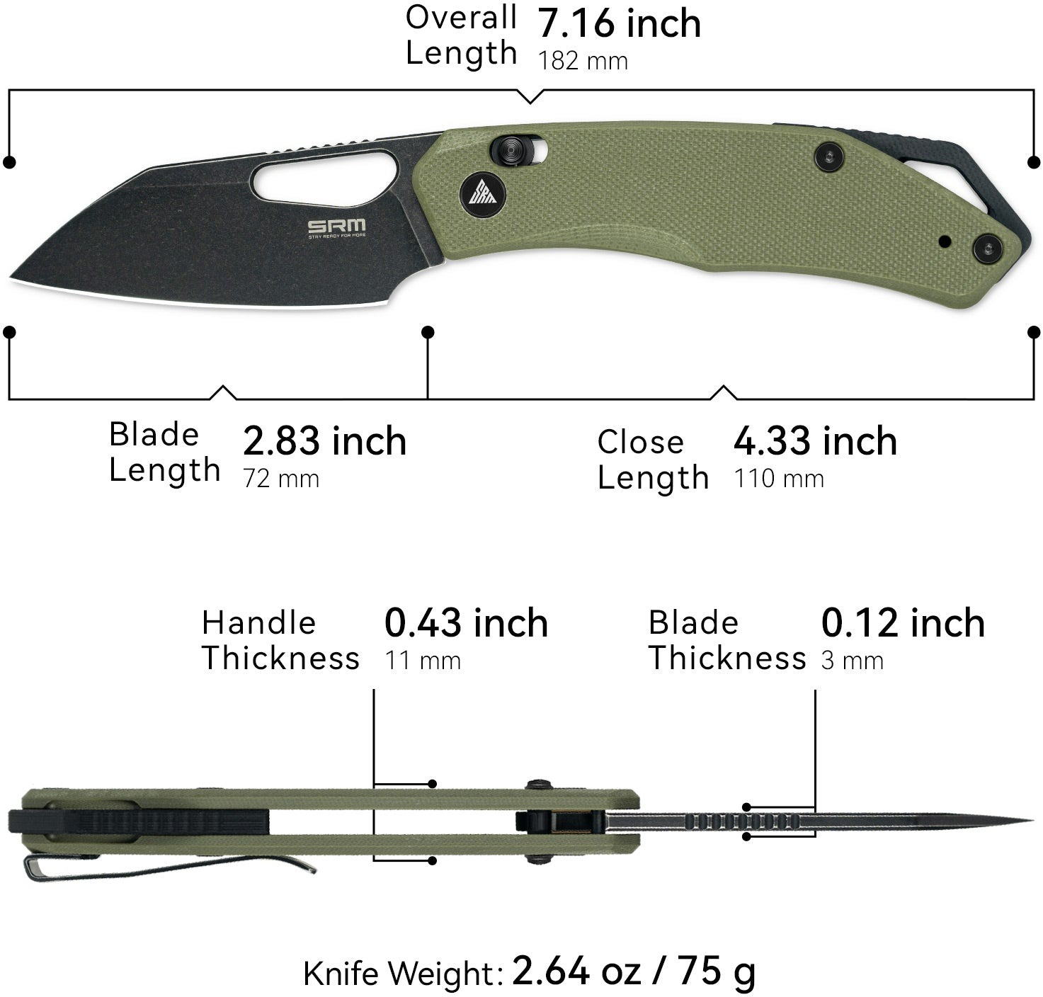 Ніж складаний кишеньковий SRM Cub (7.3 см) 154CM / G10 сірий (261M-GP) фото