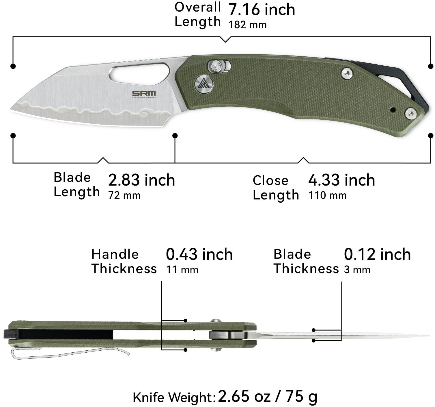 Ніж складаний кишеньковий SRM Cub (7.3 см) 140Cr / G10 зелений (261M-GP2) фото5