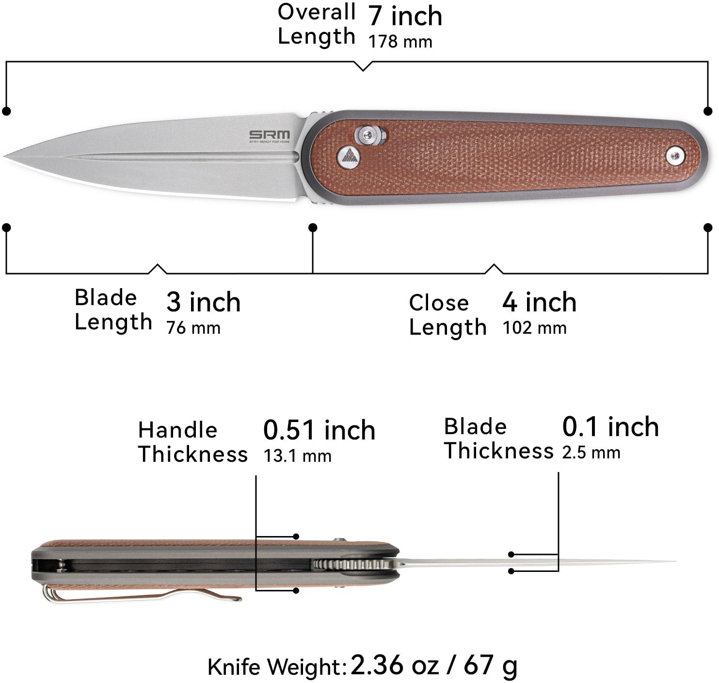 Нож складной карманный SRM Twin (7.6 см) N690 / Micarta коричневый (251MB-MN) фото