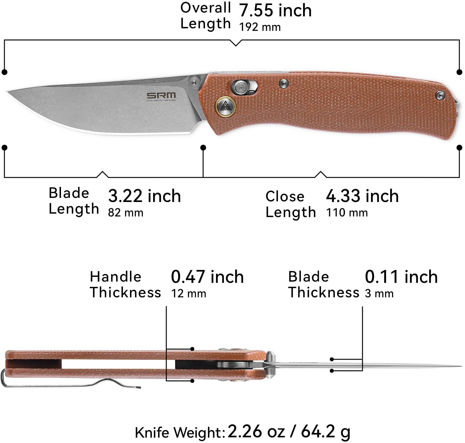 Нож складной туристический SRM Medal (8.2 см) 10Cr/Micarta коричневый (255L-MN) фото6