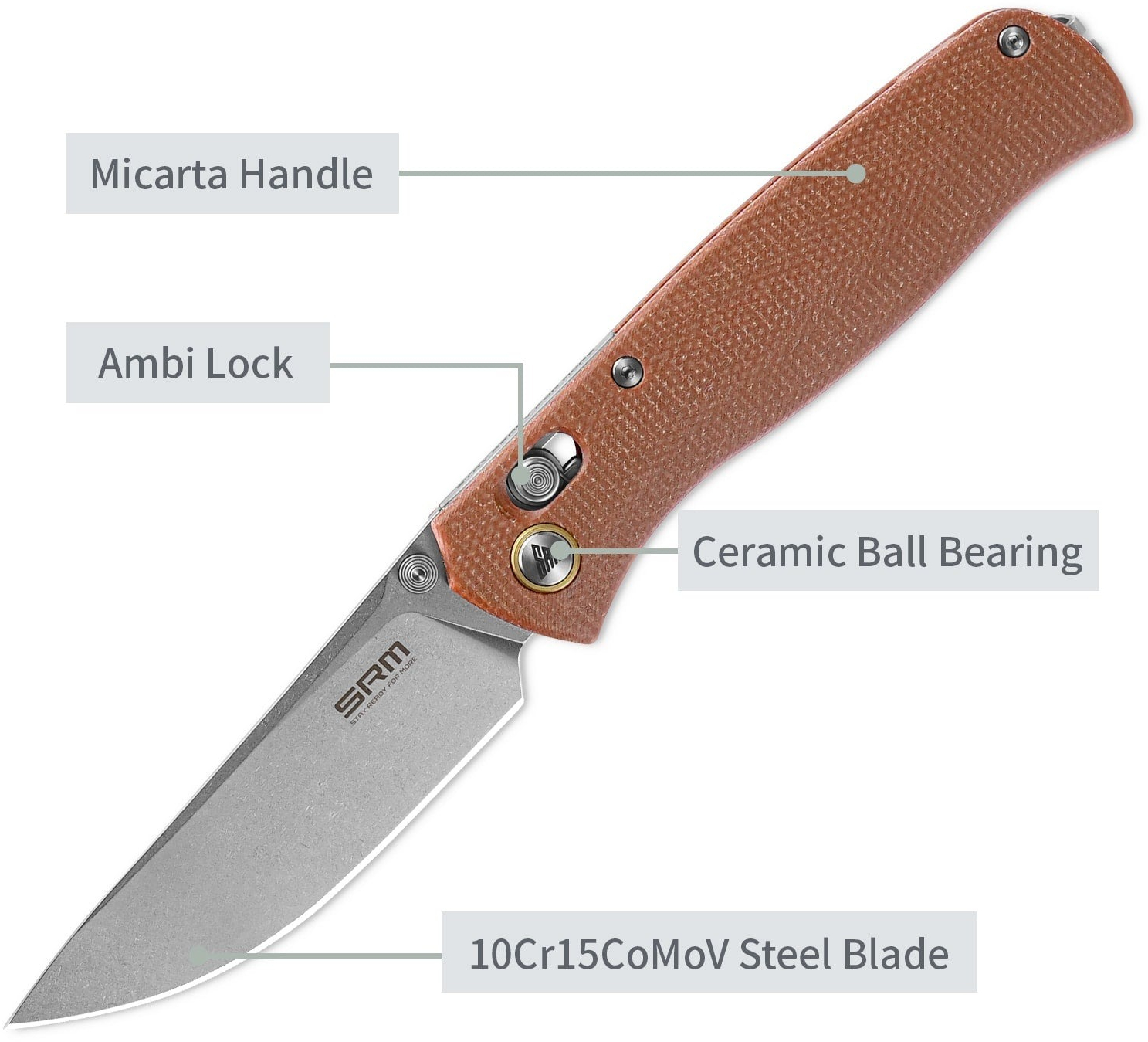 Нож складной туристический SRM Medal (8.2 см) 10Cr/Micarta коричневый (255L-MN) фото5