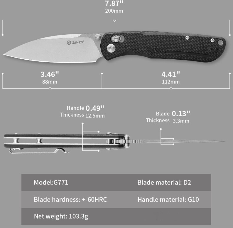Ніж складаний туристичний Ganzo (8.8 см) D2 / G10 чорний (G771-BK) фото5