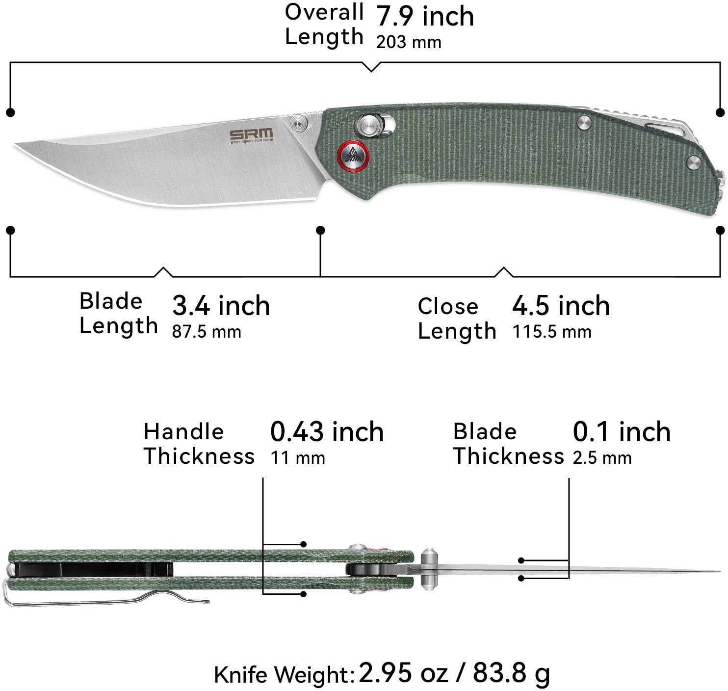 Ніж складаний туристичний SRM Asika (8.8 см) 14C28N / Micarta зелений (411L-MG) фото5